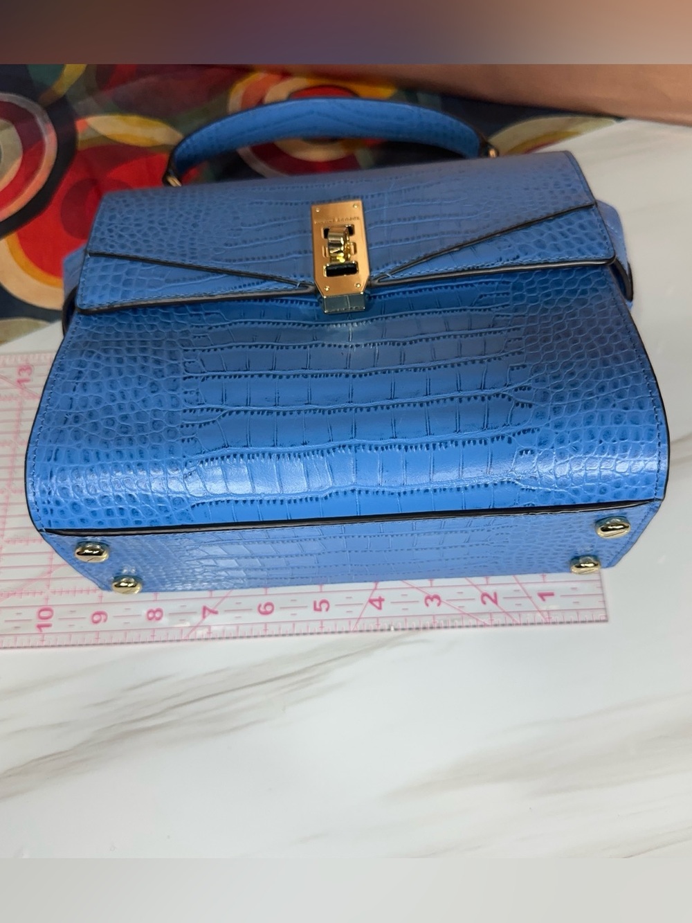 Henri Bendel Mini Uptown Satchel Blue Croc - Picture 9 of 10